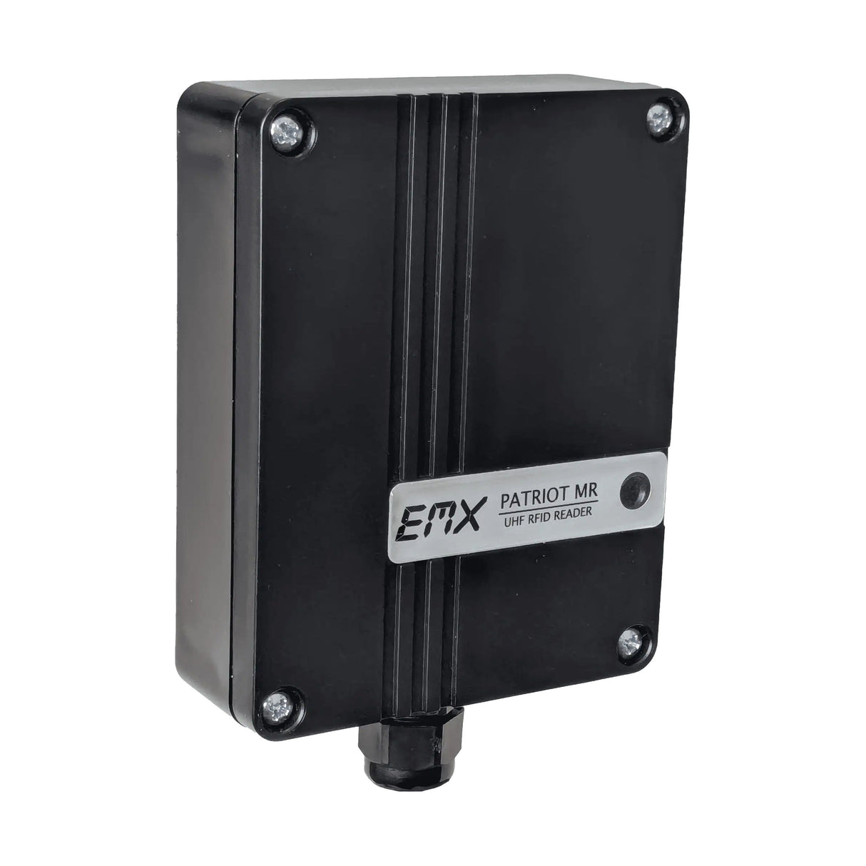 EMX Patriot-MR Mid-Range RFID Reader, shown at an angle