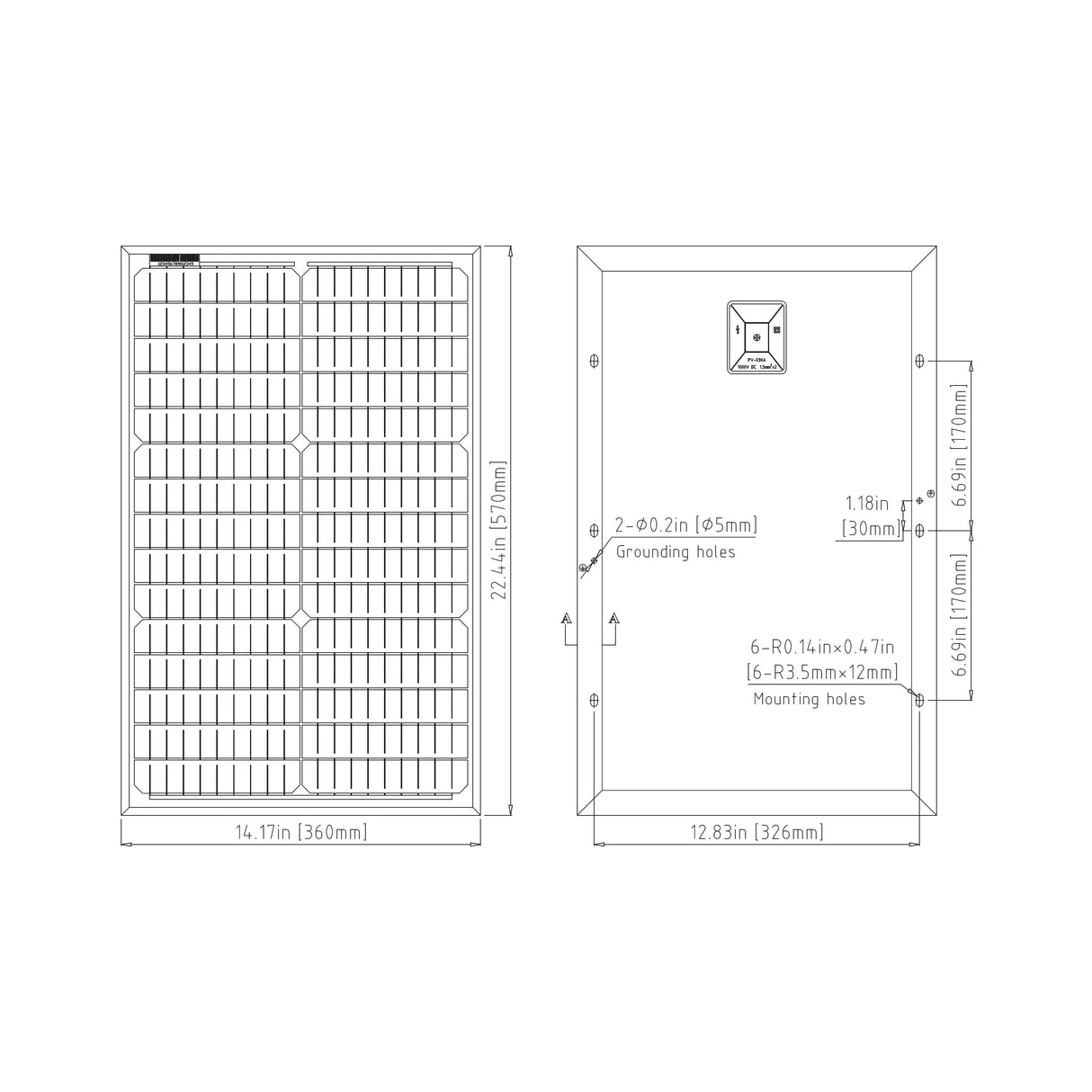 Elite 30 Watt Solar Panel 12 Volt, dimensions