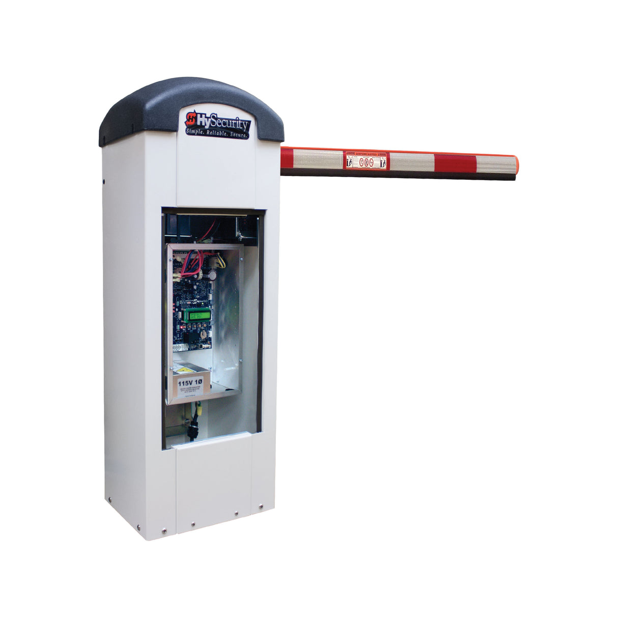 Hysecurity STRONGARMPARK DC10 Barrier Arm Gate Opener, shown with arm and cover open