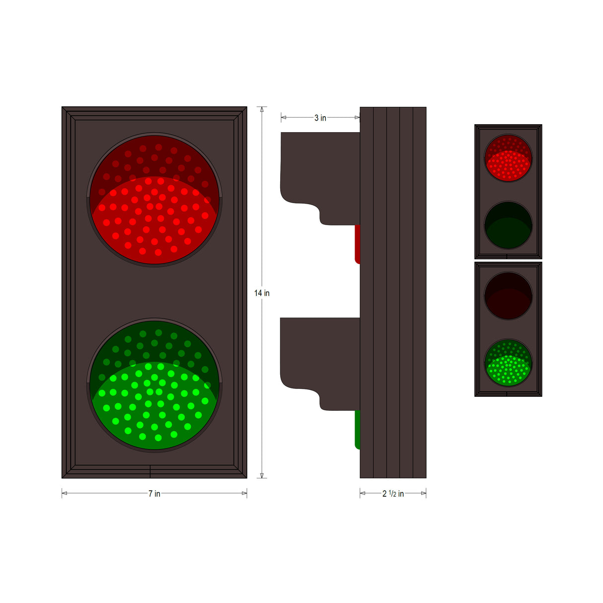 Signal Tech 5439 Vertical Traffic Light LED, dimensions