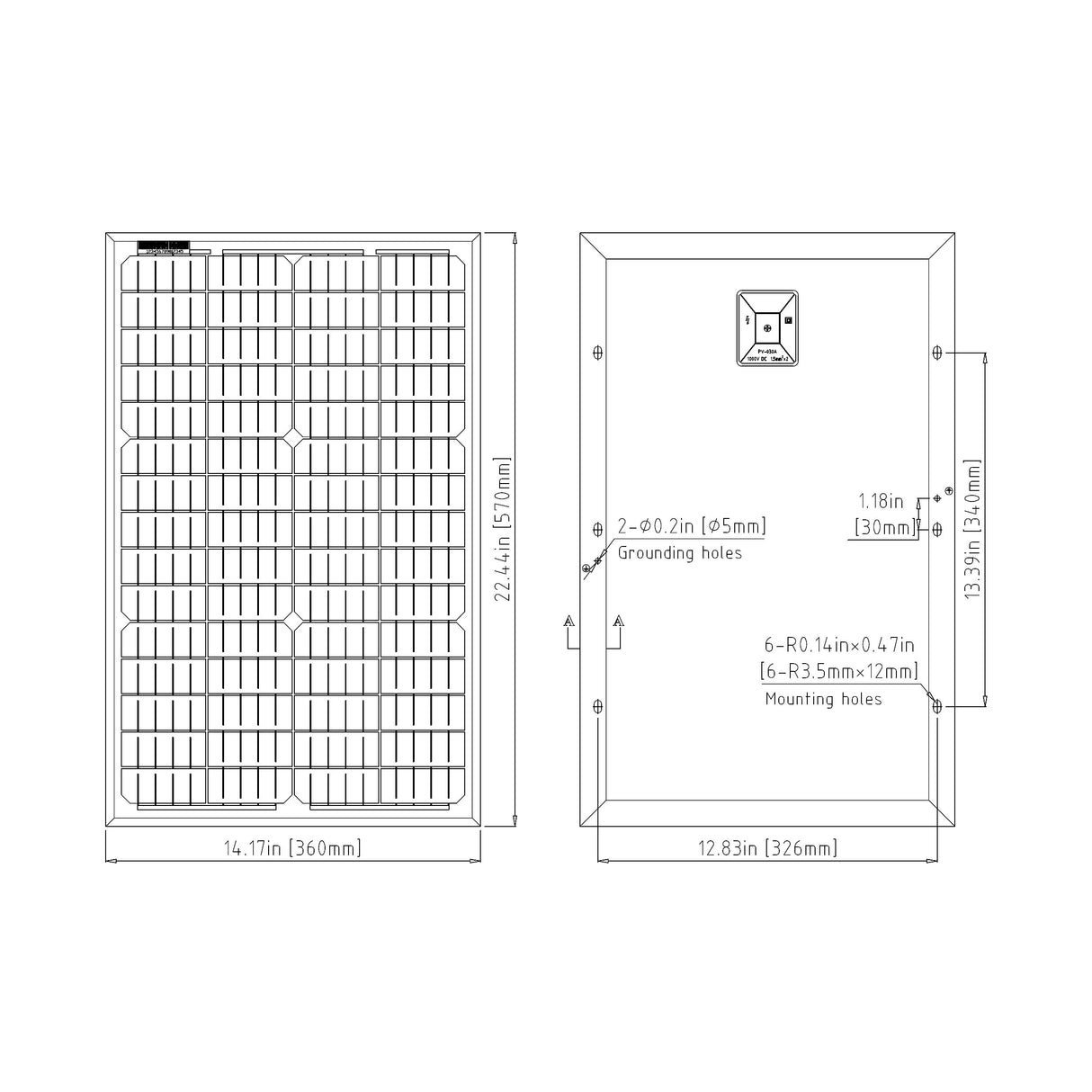 Elite 30-Watt 24 Volt  Solar Panel for gate automation, dimensions