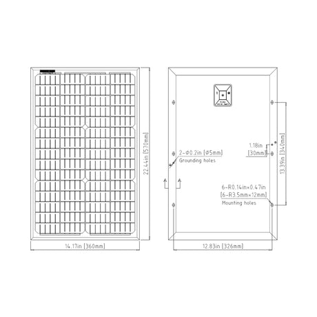 Elite 30-Watt 24 Volt  Solar Panel for gate automation, dimensions