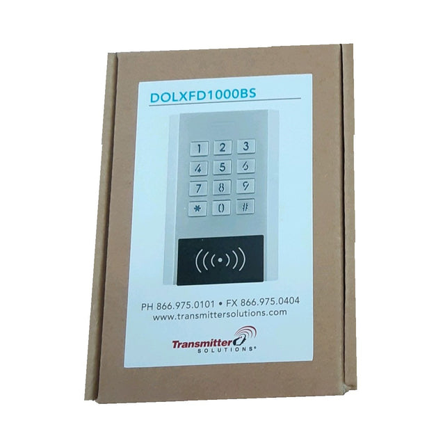 Transmitter Solutions DOLXFD1000BS Card Reader With Keypad, shown in packaging box
